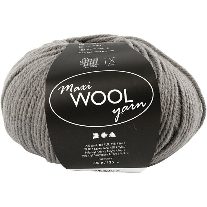 Ullgarn, L: 125 M, grå, 100 g/ 1 nst.