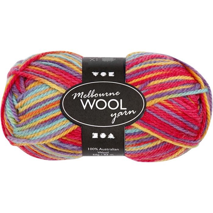 Melbourne Wool Yarn, L: 92 M, multicolour, 50 g/ 1 nst.