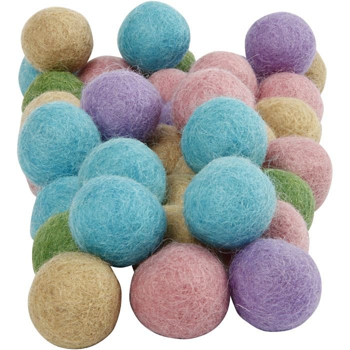 Filtkuler, 20 mm, pastellfarger, 64stk./ 1 pk.