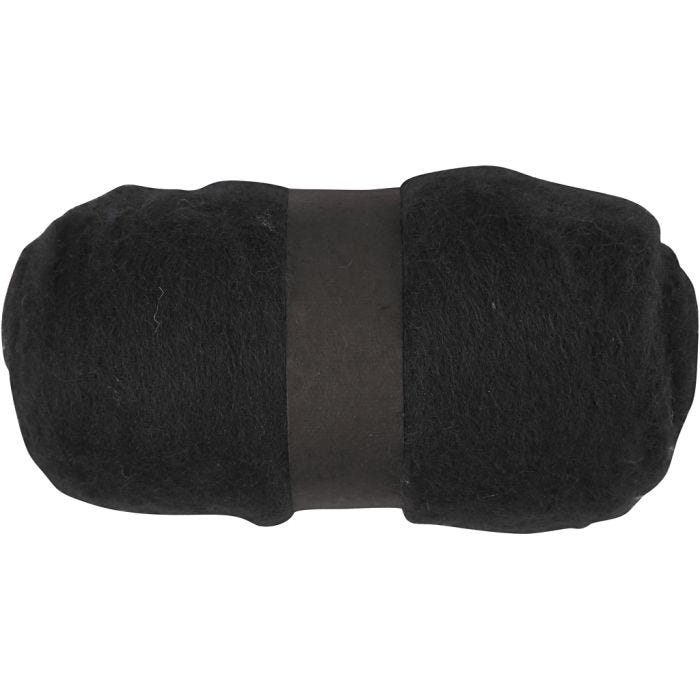 Kardet Ull, svart, 100g/ 1 bunt