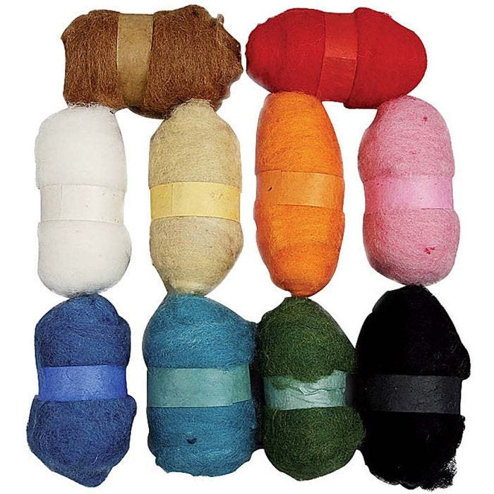 Kardet Ull, ass. farger, 10x25 g/ 1 pk.