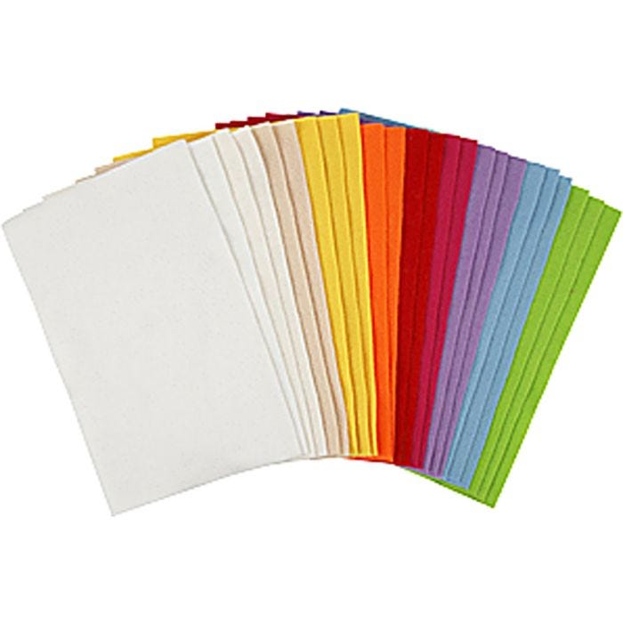 Hobbyfilt, ark 20x30 cm, tykkelse 1,5 mm, 180-200 g, ass. farger, 24 ass. ark/ 1 pk.