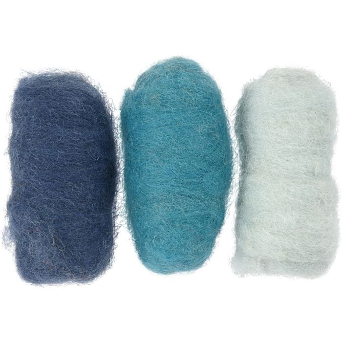 Kardet Ull, blå harmoni, 3x10 g/ 1 pk.