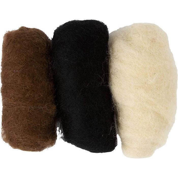 Kardet Ull, ass. farger, 3x10 g/ 1 pk.