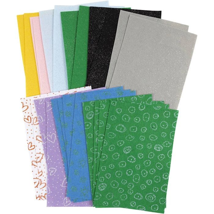 Hobbyfilt, ark 21x30 cm, tykkelse 1 mm, Innhold kan variere , ass. farger, 24 ark/ 1 pk.