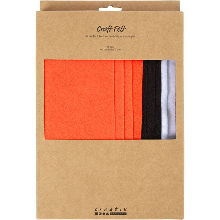Hobbyfilt, A4, ark 210x297 mm, tykkelse 2 mm, halloween farger, 10 stk./ 1 pk.