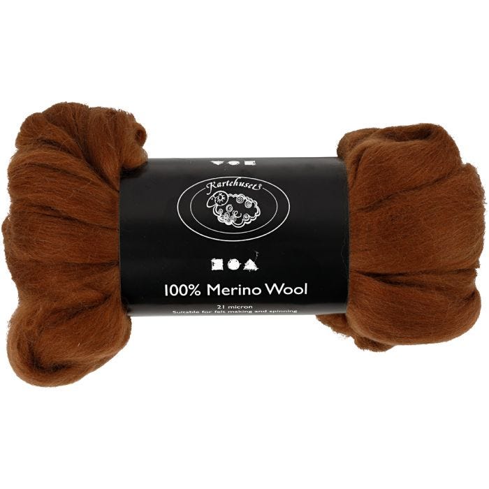 Merinoull, tykkelse 21 my, brun, 100 g/ 1 pk.