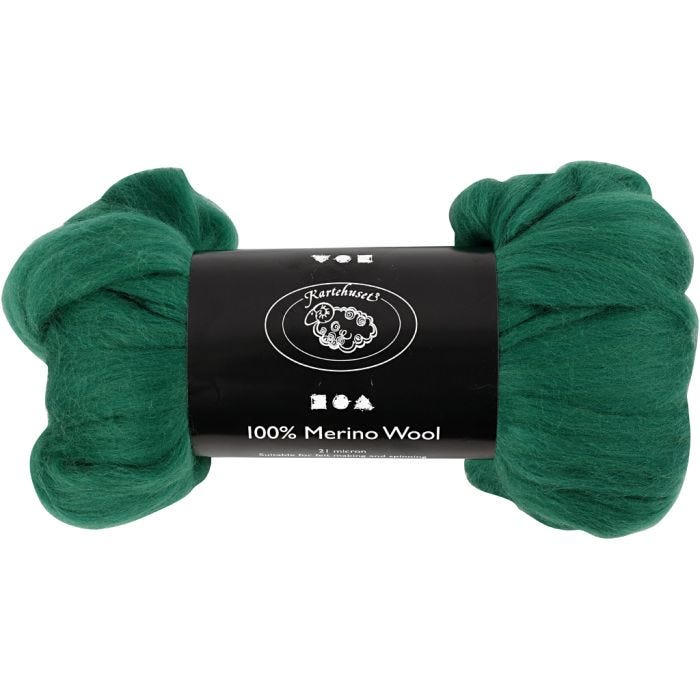 Merinoull, tykkelse 21 my, grønn, 100 g/ 1 pk.