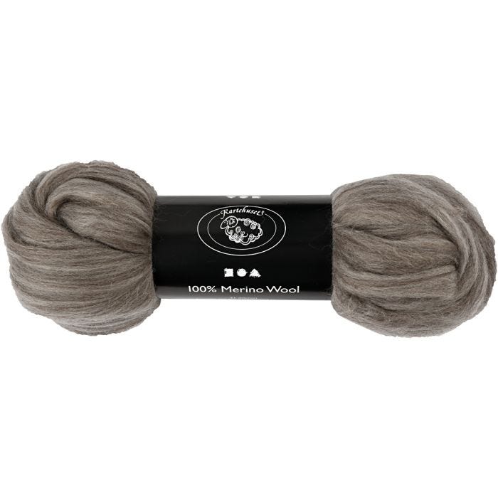 Merinoull, tykkelse 21 my, naturgrå, 100 g/ 1 pk.
