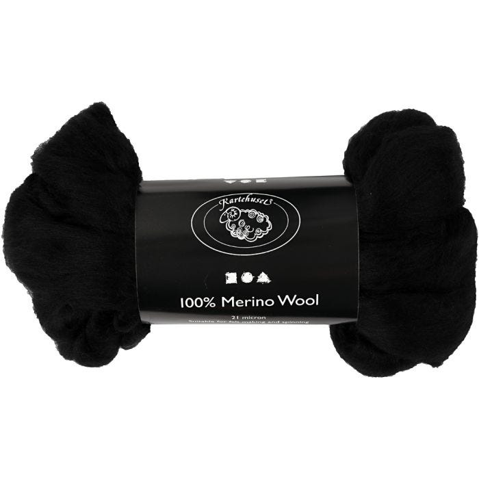 Merinoull, tykkelse 21 my, svart, 100 g/ 1 pk.