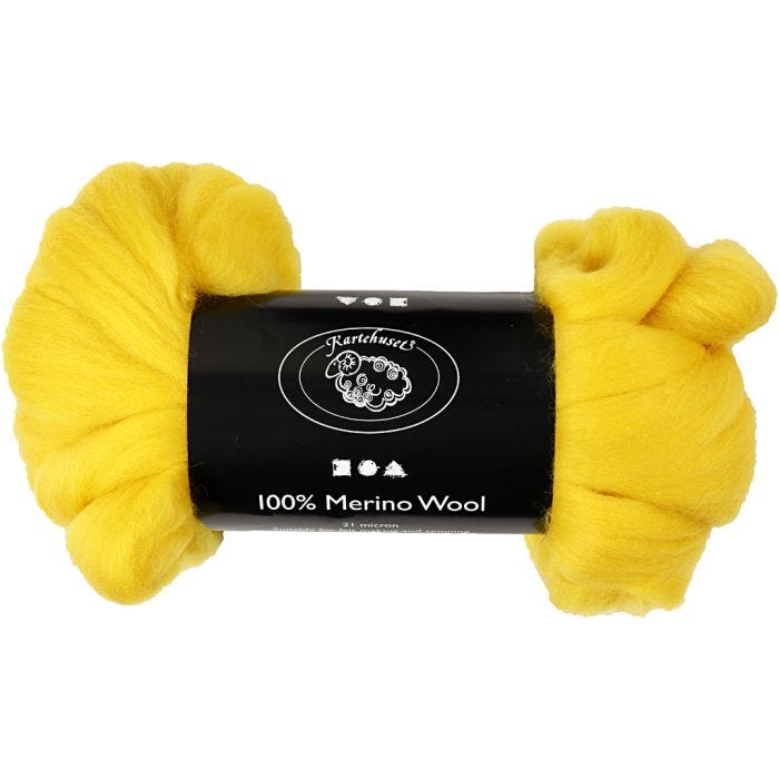 Merinoull, tykkelse 21 my, solgul, 100 g/ 1 pk.
