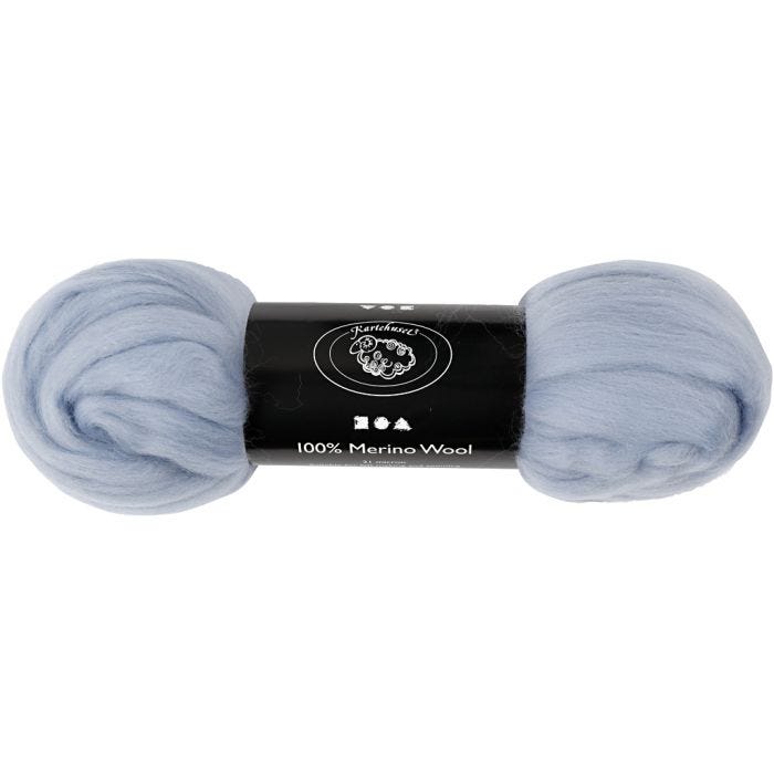 Merinoull, tykkelse 21 my, isblå, 100 g/ 1 pk.