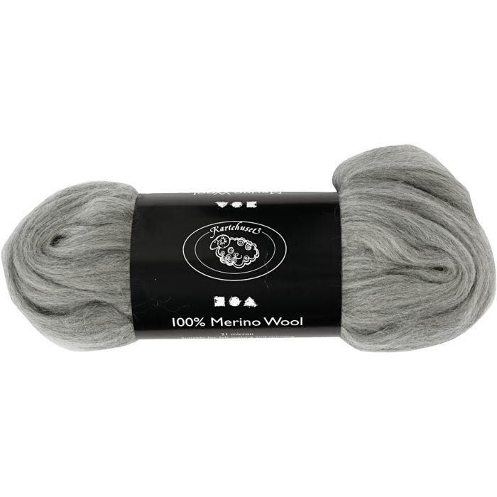 Merinoull, tykkelse 21 my, grå, 100 g/ 1 pk.