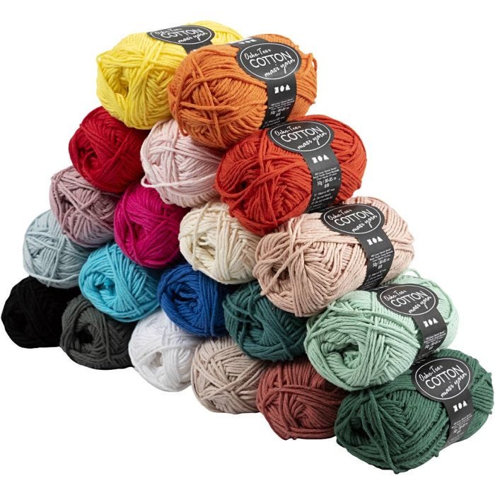 Bomullsgarn, L: 80-85 M, ass. farger, 20x50 g/ 1 pk.