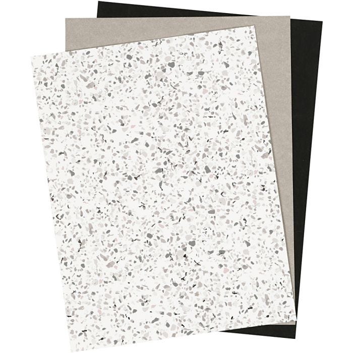 Lærpapir, ark 21x27,5+21x28,5+21x29,5 cm, tykkelse 0,55 mm, ensfarget,folie,print, 3 ark/ 1 pk.