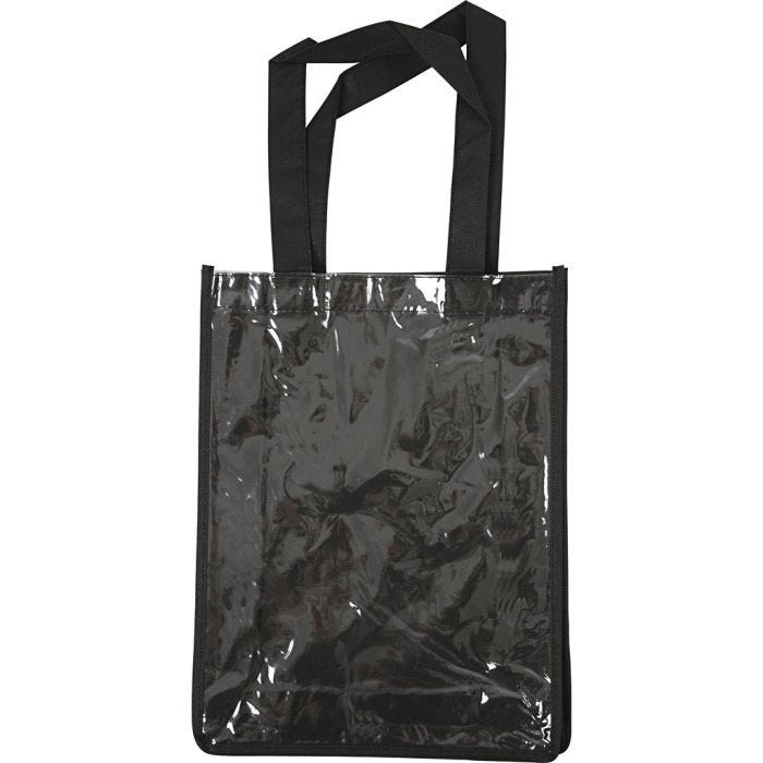 Veske med plastfront, 30x23x7 cm, svart, 1 stk.