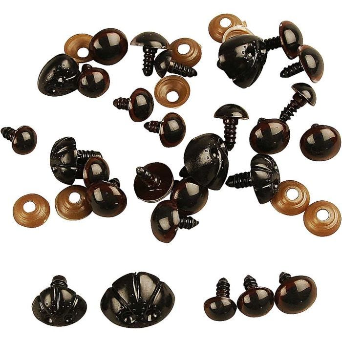 Bamseøyne og -snuter, dia. 10-15 mm, str. 15-25 mm, 130 ass./ 1 pk.