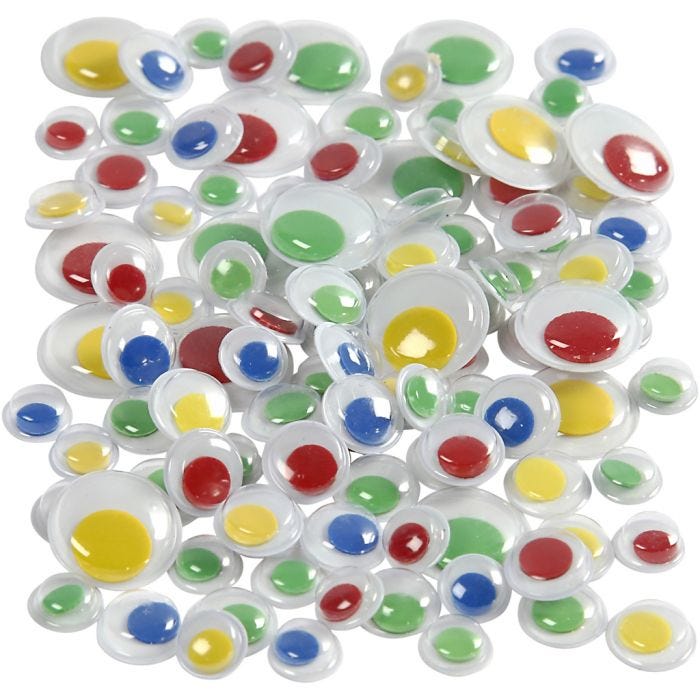 Bevegelige øyne, selvklebende, dia. 8+10+14 mm, 300 ass./ 1 pk.