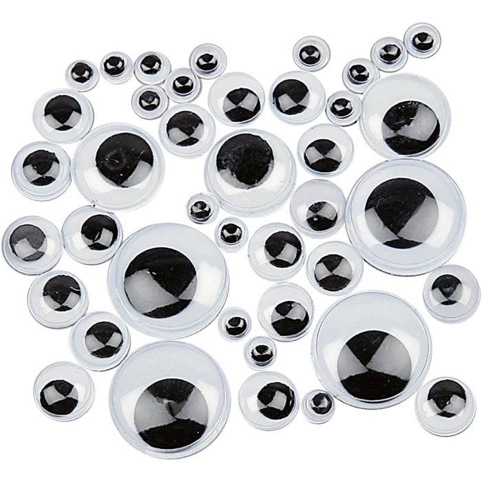 Bevegelige øyne, selvklebende, dia. 4-20 mm, 1100 ass./ 1 pk.
