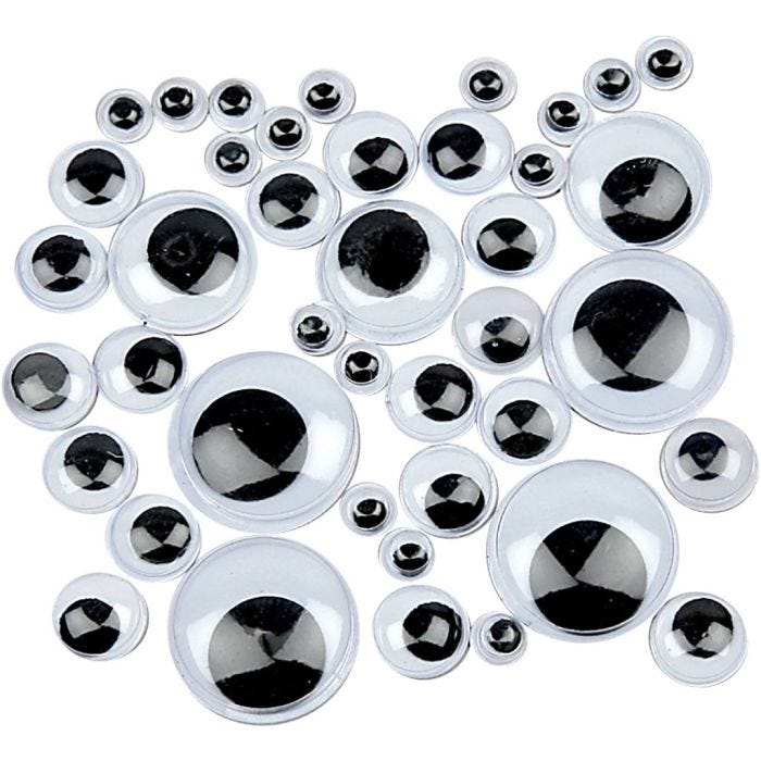 Bevegelige Øyne, uten lim, dia. 4-20 mm, 1100 ass./ 1 pk.