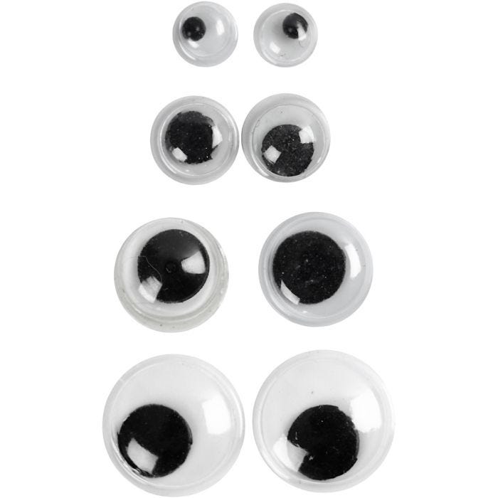Bevegelige Øyne, uten lim, dia. 4+6+8+10 mm, 40 ass./ 1 pk.