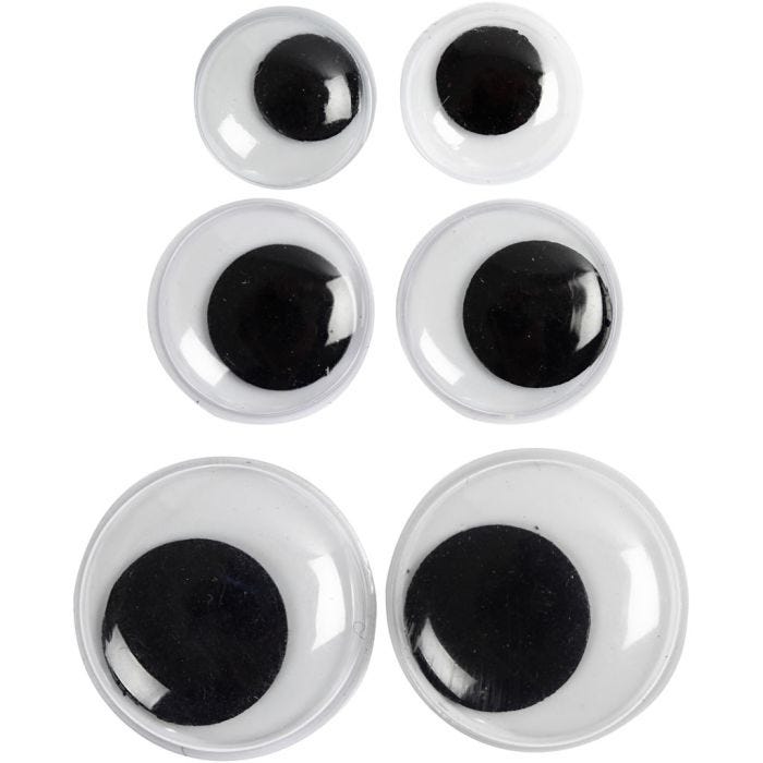 Bevegelige Øyne, uten lim, dia. 12+14+20 mm, 18 ass./ 1 pk.