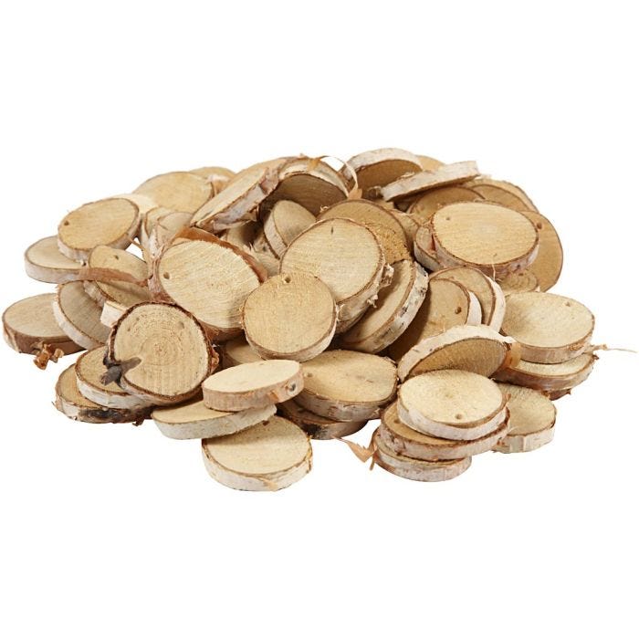 Treskiver med hull, dia. 35-45 mm, hullstr. 4 mm, tykkelse 7 mm, 500 g/ 1 pk.