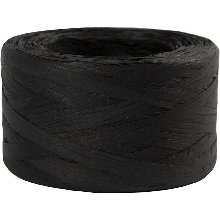 Raffia Papirgarn, B: 7-8 mm, svart, 100 m/ 1 rl.