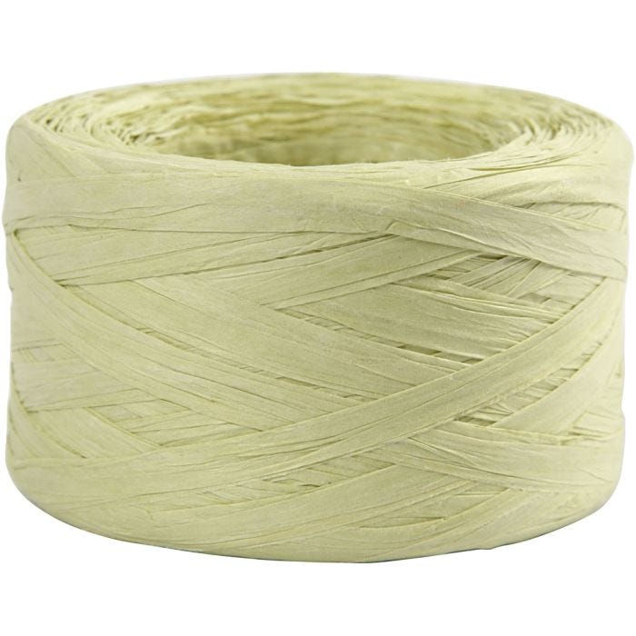 Raffia Papirgarn, B: 7-8 mm, lys grønn, 100 m/ 1 rl.
