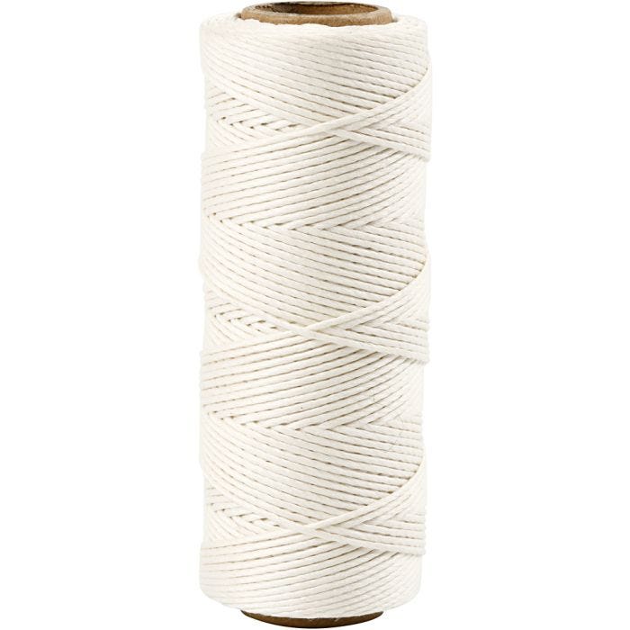 Bambussnor, tykkelse 1 mm, hvit, 65 m/ 1 rl.