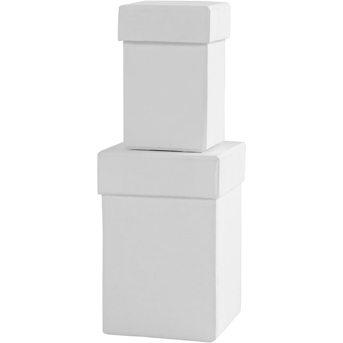 Firkantede esker, H: 7+9 cm, str. 4,5+6 cm, hvit, 2 stk./ 1 sett