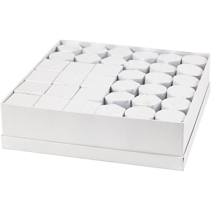 Esker, H: 7+9 cm, str. 4,5+6 cm, hvit, 36 sett/ 1 pk.