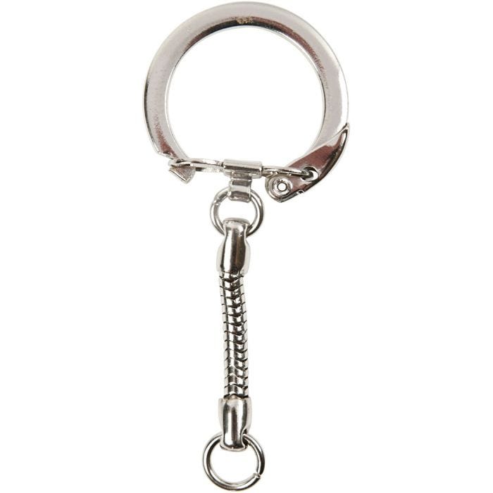 Nøkkelring med kjede, L: 6 cm, dia. 2,3 cm, 5 stk./ 1 pk.