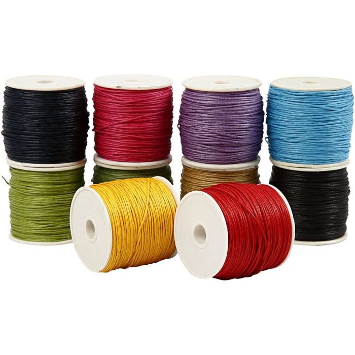 Bomullssnor, tykkelse 1 mm, sterke farger, 10x50 m/ 1 pk.