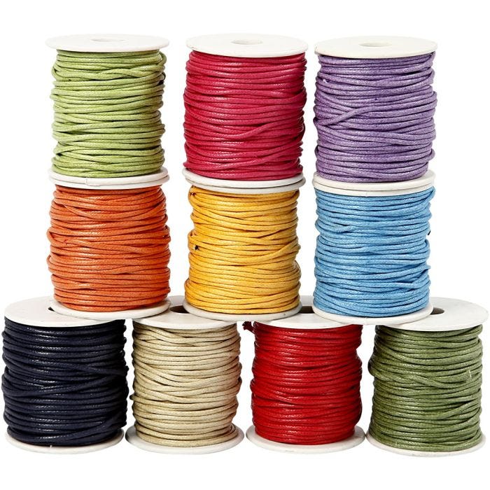 Bomullssnor, tykkelse 2 mm, sterke farger, 10x25 m/ 1 pk.