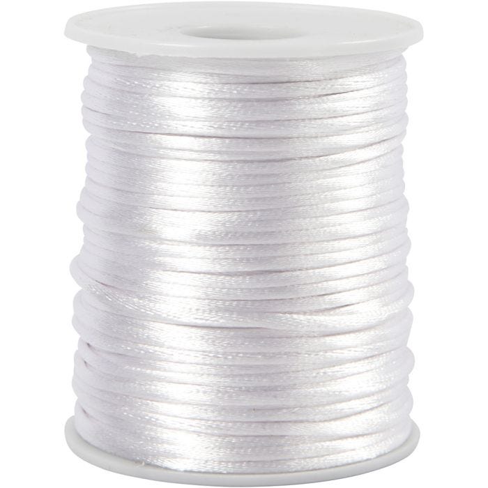 Satengsnor, tykkelse 2 mm, hvit, 50 m/ 1 rl.
