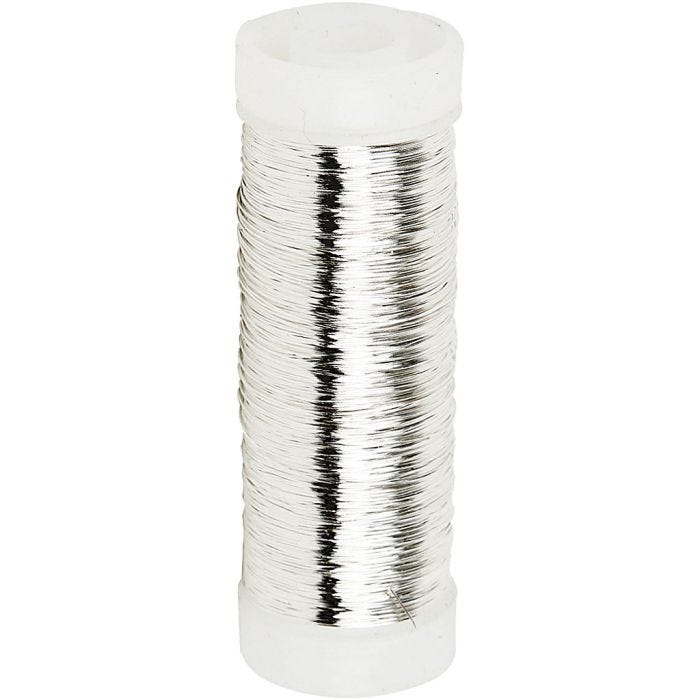 Sølvtråd, tykkelse 0,2 mm, forsølvet, 50 g, 110 m/ 1 rl.