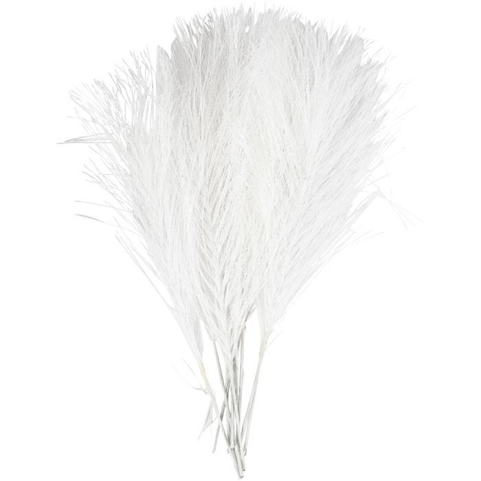 Kunstige fjær, L: 15 cm, B: 8 cm, hvit, 10 stk./ 1 pk.