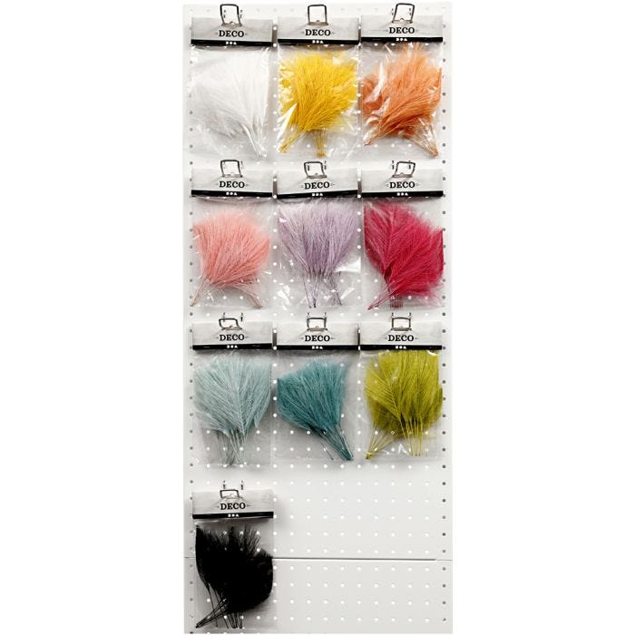 Kunstige fjær, L: 15 cm, B: 8 cm, ass. farger, 10x10 pk./ 1 pk.