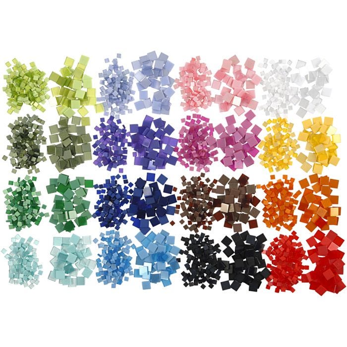 Minimosaikk, str. 5x5+10x10 mm, tykkelse 2 mm, 32x25 g/ 1 pk.