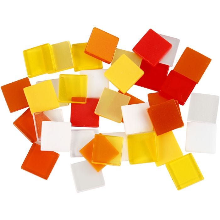 Minimosaikk, str. 10x10 mm, tykkelse 2 mm, rød/orange harmoni, 25 g/ 1 pk.