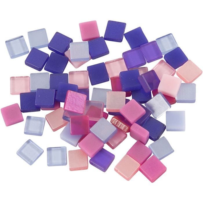 Minimosaikk, str. 5x5 mm, tykkelse 2 mm, lilla/mørk lilla, 25 g/ 1 pk.