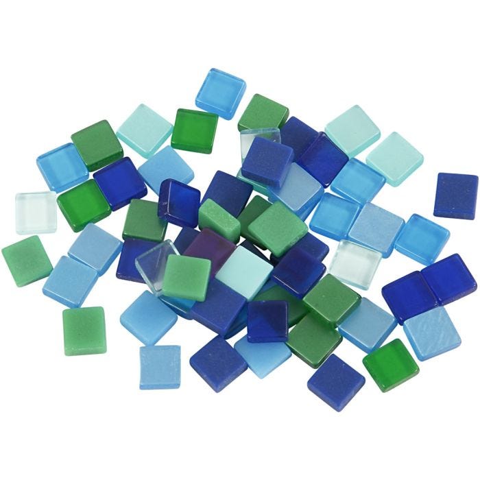 Minimosaikk, str. 5x5 mm, tykkelse 2 mm, blå/grønn harmoni, 25 g/ 1 pk.