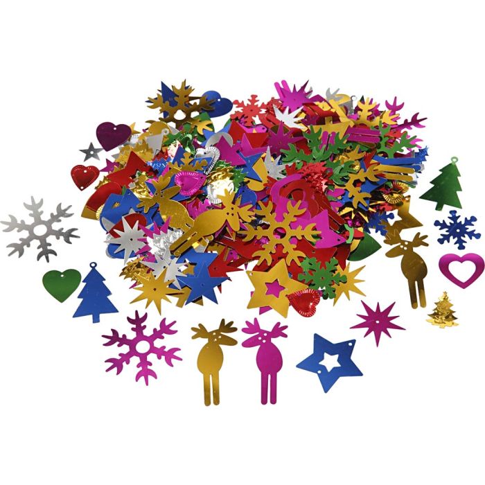 Paljetter, str. 8-50 mm, sterke farger, 400 g/ 1 pk.