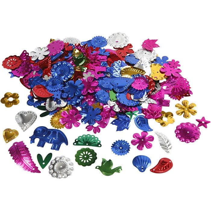 Paljetter, str. 15-45 mm, sterke farger, 30 g/ 1 pk.