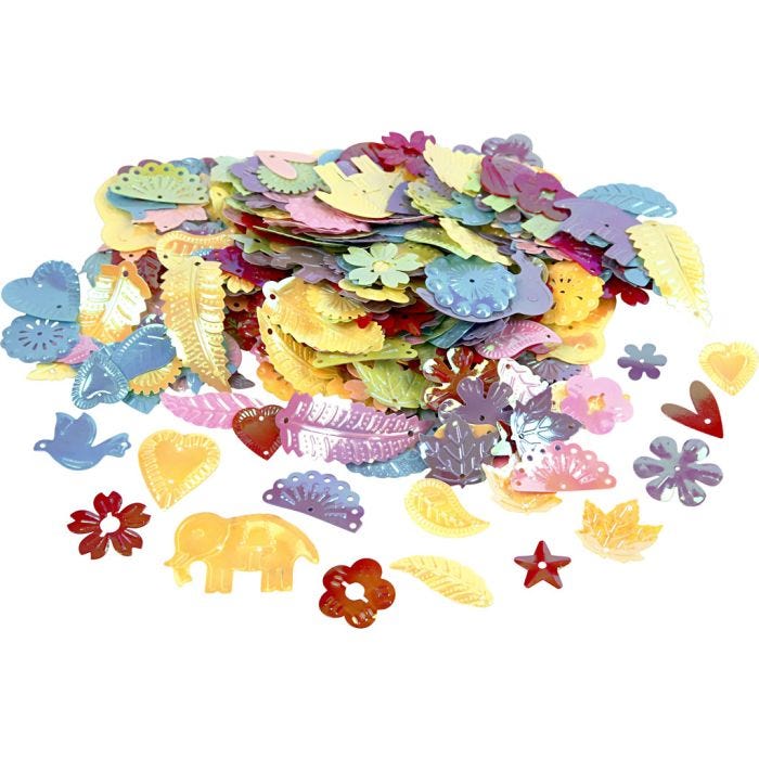 Paljetter, str. 15-45 mm, perlemorsfarger, 400 g/ 1 pk.