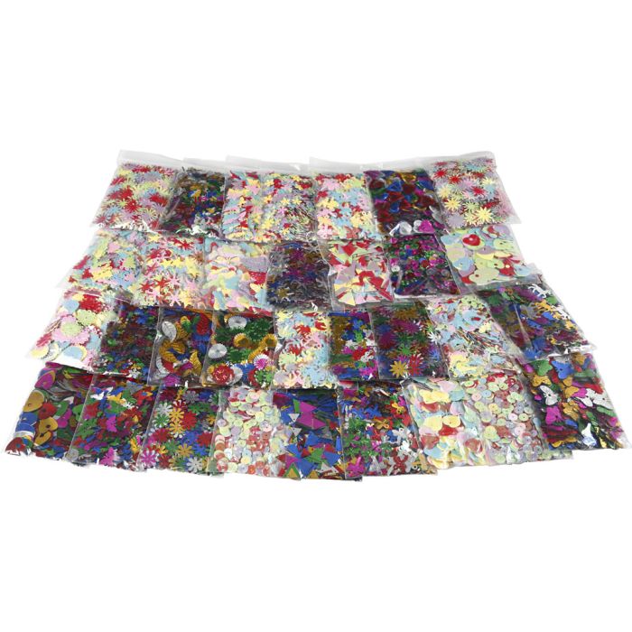 Multi paljettmix, str. 7-30 mm, ass. farger, 32x25 g/ 1 pk.