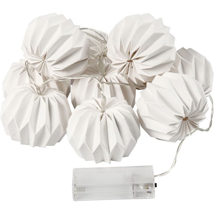LED lyskjede med lampeskjerm, rund, 55 mm, 100 cm, 75 mm, hvit, 1 stk.