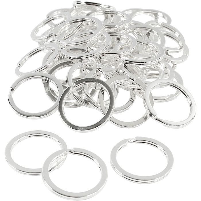 Nøkkelring, dia. 28 mm, forsølvet, 50 stk./ 1 pk.