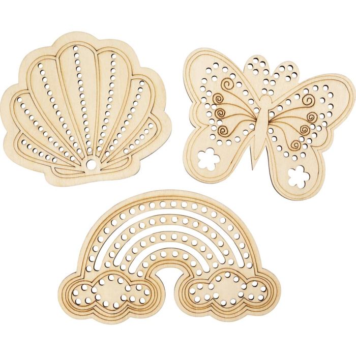 Treform med hull, Regnbue, skjell, sommerfugl, str. 7,5-13 cm, 24 stk./ 1 pk.